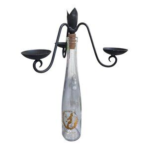 Melange Wine Bottle and Candelabra Decor Centerpiece Candle Holder Metal Stand